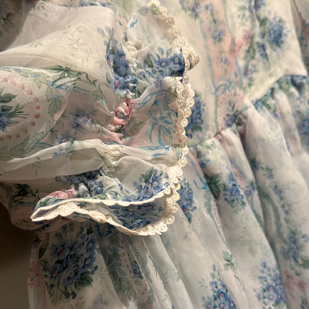 Selkie La Belle Etoile French Puff Sleeve Mini Dress in Soft Blue White Sheer - Picture 10 of 16